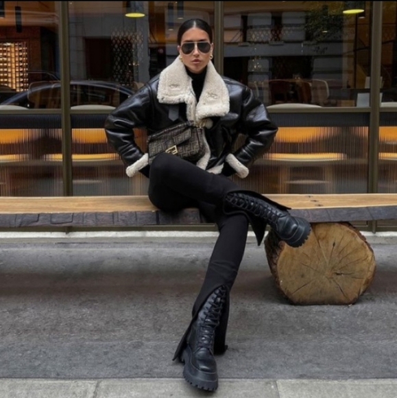 Zara Jackets & Coats Last One Zara Faux Leather Fleece Collar